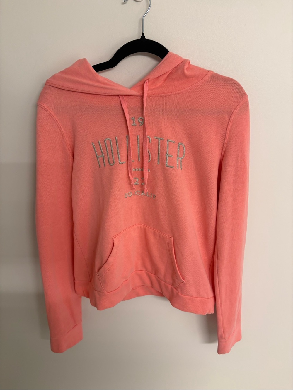 Hollister Coral Pullover Hoodie with Embroidered Logo